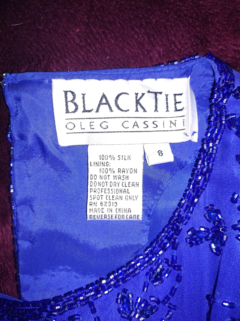 Oleg Cassini Cobalt Beaded Fringe Midi Dress - Picture 3 of 5